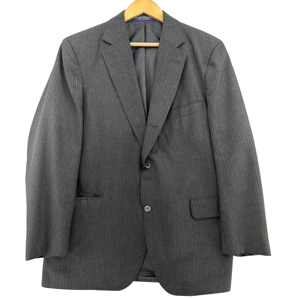 VTG 60/70s Brooks Brothers 1818 Wool Grey Pinstripe Suit Jacket Blazer 42R